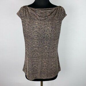 Calvin Klein Blouse Womens S Metallic Snakeskin Animal Print Slight Cowl Drape